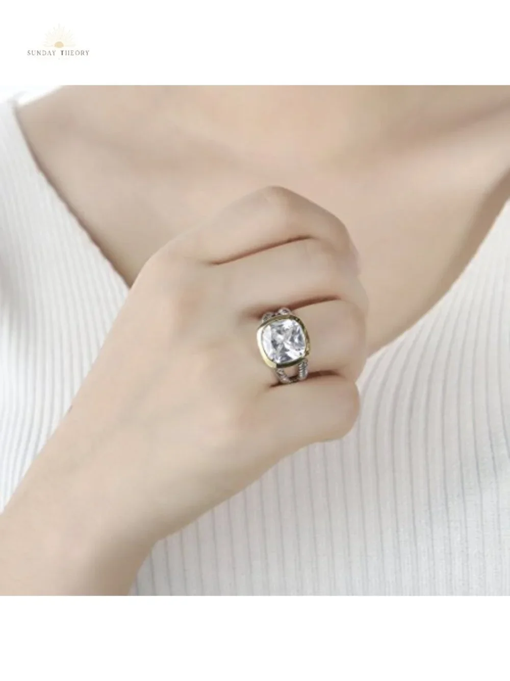 Twisted Cable Wire Cushion Cut CZ Statement Ring Antique Style Women Jewelry